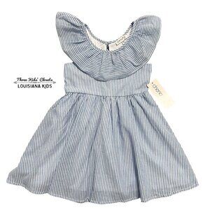 NEW Chenault Girl Sz 4 Blue Striped Ruffle Dress